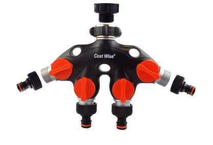 4 Way Tap Connector with Valves Metal - Best4Trade-Retail Garden watering