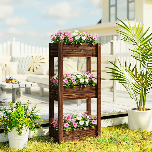 Outsunny 3-Tier Wooden Raised Planter, Raised Garden Bed on Legs with Drainage Holes and Bed Liner, Elevated Garden Planter
