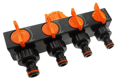4-Way Splitter with Valves Black/Orange - Best4Trade-Retail Garden watering