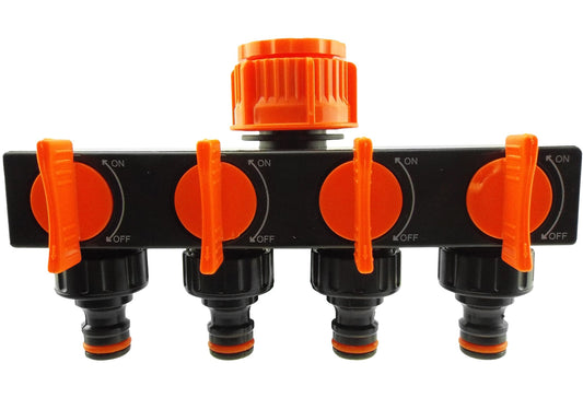 4-Way Splitter with Valves Black/Orange - Best4Trade-Retail Garden watering