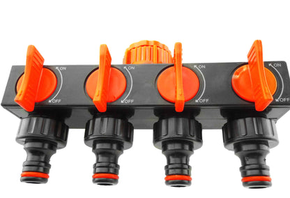 4-Way Splitter with Valves Black/Orange - Best4Trade-Retail Garden watering