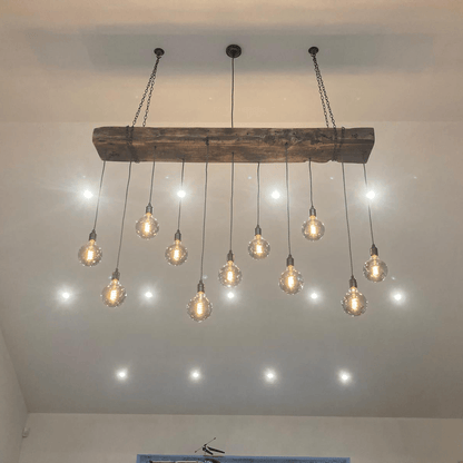 Chunky Wooden Beam Chandelier | Large Kitchen Island & Dining Lighting UK