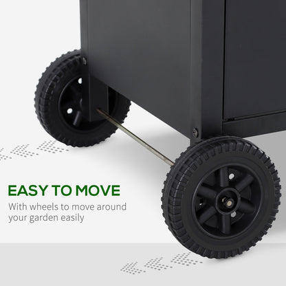 Outsunny 4+1 Burner Gas BBQ Grill, Outdoor Barbecue Trolley with Wheels, Warming Rack, Side Shelves, Cabinet, Thermometer for Garden, Party, Camping, 125 L x 51 W x 100 H cm, Black