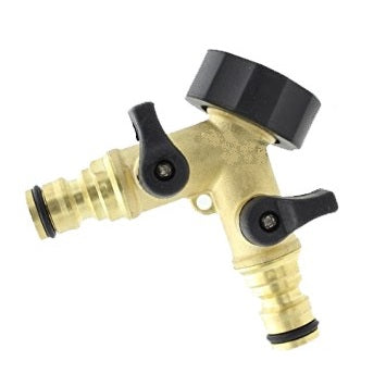 Double Tap Connector with Valves & Snap-On Outlets Brass - Best4Trade-Retail Garden watering