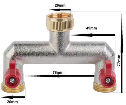 Two Way Tap Splitter Brass 3/4" BSP - Best4Trade-Retail Garden watering