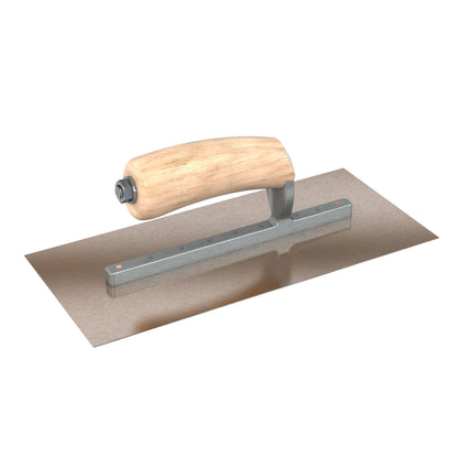 Bon Tool Golden Stainless Steel Square End Finish Trowel - Long Shank - Camel Back Wood Handle - RHINOBUILD Bricklaying Tools