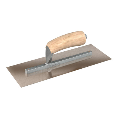 Bon Tool Golden Stainless Steel Square End Finish Trowel - Long Shank - Camel Back Wood Handle - RHINOBUILD Bricklaying Tools