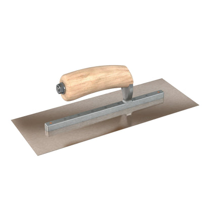Bon Tool Golden Stainless Steel Square End Finish Trowel - Long Shank - Camel Back Wood Handle - RHINOBUILD Bricklaying Tools