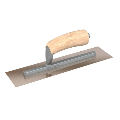 Bon Tool Golden Stainless Steel Square End Finish Trowel - Long Shank - Camel Back Wood Handle - RHINOBUILD Bricklaying Tools