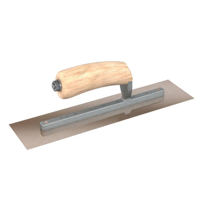 Bon Tool Golden Stainless Steel Square End Finish Trowel - Long Shank - Camel Back Wood Handle - RHINOBUILD Bricklaying Tools