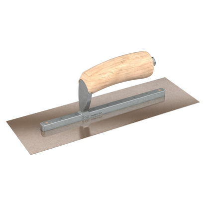 Bon Tool Golden Stainless Steel Square End Finish Trowel - Long Shank - Camel Back Wood Handle - RHINOBUILD Bricklaying Tools