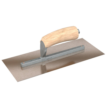Bon Tool Golden Stainless Steel Square End Finish Trowel - Long Shank - Camel Back Wood Handle - RHINOBUILD Bricklaying Tools
