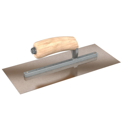 Bon Tool Golden Stainless Steel Square End Finish Trowel - Long Shank - Camel Back Wood Handle - RHINOBUILD Bricklaying Tools
