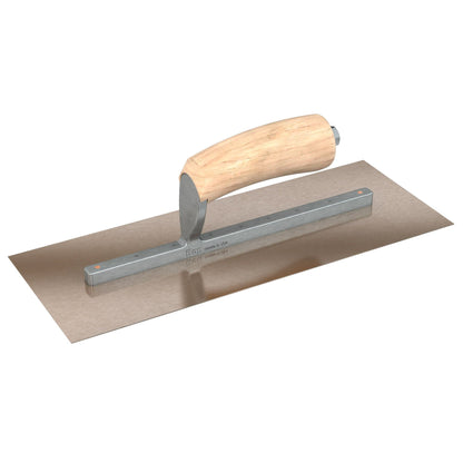 Bon Tool Golden Stainless Steel Square End Finish Trowel - Long Shank - Camel Back Wood Handle - RHINOBUILD Bricklaying Tools