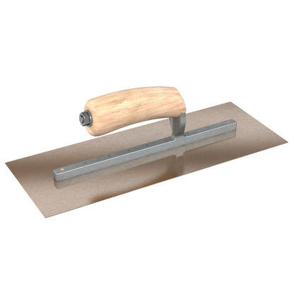 Bon Tool Golden Stainless Steel Square End Finish Trowel - Long Shank - Camel Back Wood Handle - RHINOBUILD Bricklaying Tools