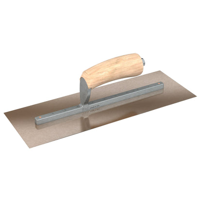 Bon Tool Golden Stainless Steel Square End Finish Trowel - Long Shank - Camel Back Wood Handle - RHINOBUILD Bricklaying Tools