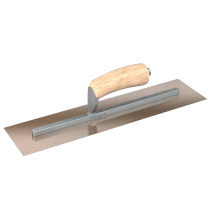 Bon Tool Golden Stainless Steel Square End Finish Trowel - Long Shank - Camel Back Wood Handle - RHINOBUILD Bricklaying Tools