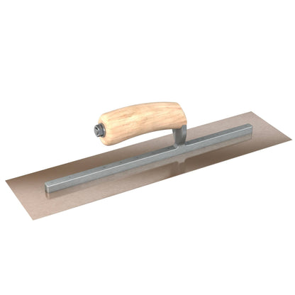 Bon Tool Golden Stainless Steel Square End Finish Trowel - Long Shank - Camel Back Wood Handle - RHINOBUILD Bricklaying Tools