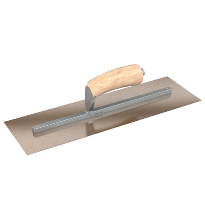 Bon Tool Golden Stainless Steel Square End Finish Trowel - Long Shank - Camel Back Wood Handle - RHINOBUILD Bricklaying Tools