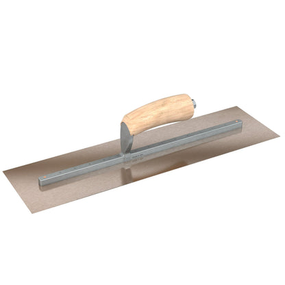 Bon Tool Golden Stainless Steel Square End Finish Trowel - Long Shank - Camel Back Wood Handle - RHINOBUILD Bricklaying Tools