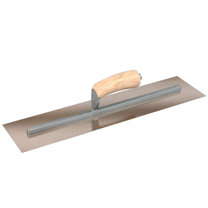 Bon Tool Golden Stainless Steel Square End Finish Trowel - Long Shank - Camel Back Wood Handle - RHINOBUILD Bricklaying Tools