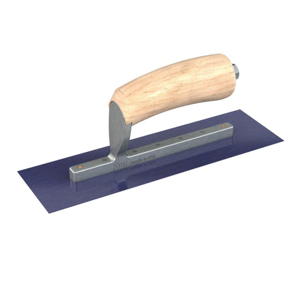 Bon Tool Blue Steel Square End Finish Trowel - Camel Back Wood Handle - RHINOBUILD Bricklaying Tools