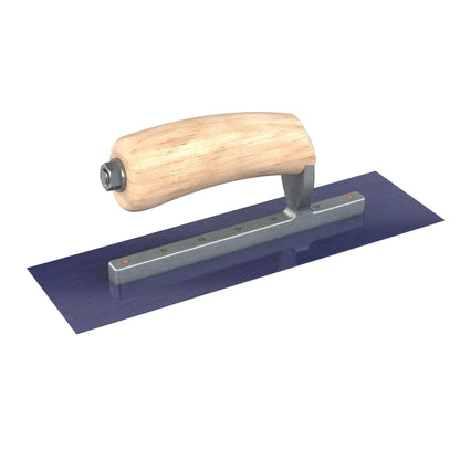 Bon Tool Blue Steel Square End Finish Trowel - Camel Back Wood Handle - RHINOBUILD Bricklaying Tools