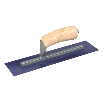 Bon Tool Blue Steel Square End Finish Trowel - Camel Back Wood Handle - RHINOBUILD Bricklaying Tools