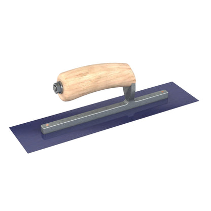 Bon Tool Blue Steel Square End Finish Trowel - Camel Back Wood Handle - RHINOBUILD Bricklaying Tools