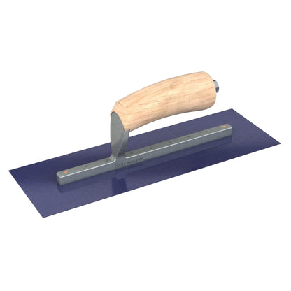 Bon Tool Blue Steel Square End Finish Trowel - Camel Back Wood Handle - RHINOBUILD Bricklaying Tools