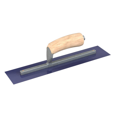 Bon Tool Blue Steel Square End Finish Trowel - Camel Back Wood Handle - RHINOBUILD Bricklaying Tools