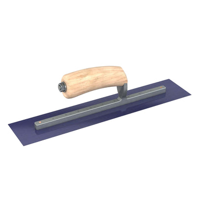 Bon Tool Blue Steel Square End Finish Trowel - Camel Back Wood Handle - RHINOBUILD Bricklaying Tools