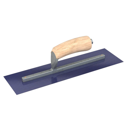 Bon Tool Blue Steel Square End Finish Trowel - Camel Back Wood Handle - RHINOBUILD Bricklaying Tools