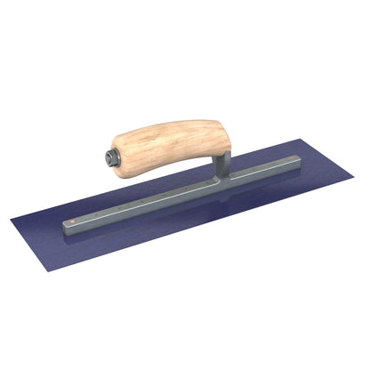 Bon Tool Blue Steel Square End Finish Trowel - Camel Back Wood Handle - RHINOBUILD Bricklaying Tools