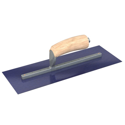 Bon Tool Blue Steel Square End Finish Trowel - Camel Back Wood Handle - RHINOBUILD Bricklaying Tools