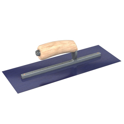 Bon Tool Blue Steel Square End Finish Trowel - Camel Back Wood Handle - RHINOBUILD Bricklaying Tools