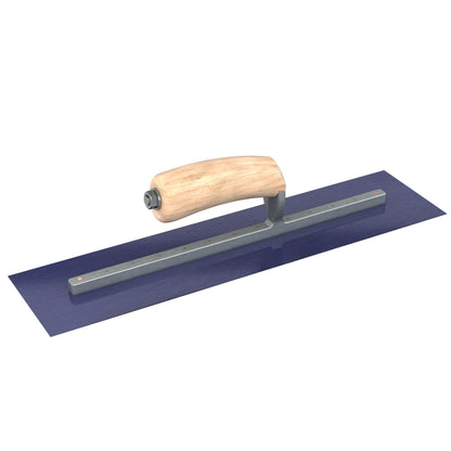 Bon Tool Blue Steel Square End Finish Trowel - Camel Back Wood Handle - RHINOBUILD Bricklaying Tools