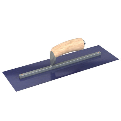 Bon Tool Blue Steel Square End Finish Trowel - Camel Back Wood Handle - RHINOBUILD Bricklaying Tools