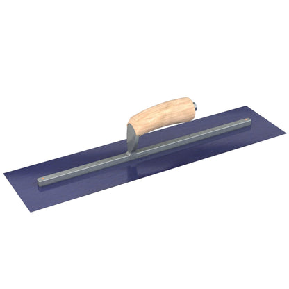 Bon Tool Blue Steel Square End Finish Trowel - Camel Back Wood Handle - RHINOBUILD Bricklaying Tools