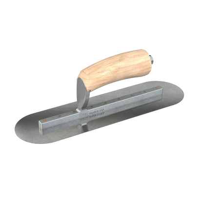 Bon Tool Carbon Steel Round End Finish Trowel - Camel Back Wood Handle - RHINOBUILD Bricklaying Tools