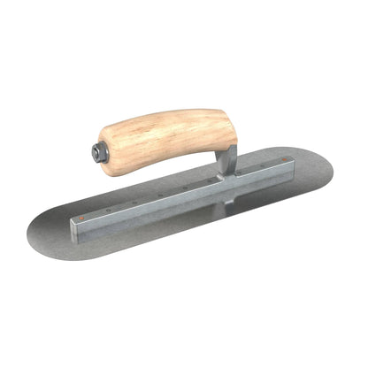 Bon Tool Carbon Steel Round End Finish Trowel - Camel Back Wood Handle - RHINOBUILD Bricklaying Tools