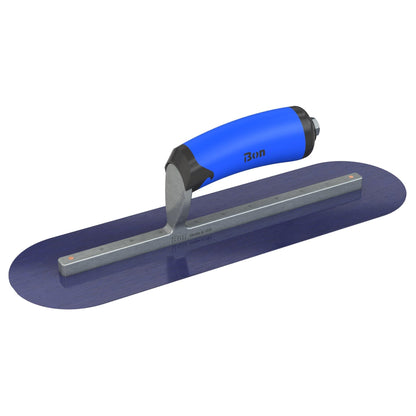 Bon Tool Blue Steel Round End Finish Trowel - Comfort Wave Handle - RHINOBUILD Bricklaying Tools