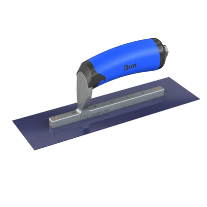 Bon Tool Blue Steel Square End Finish Trowel - Camel Back Wood Handle - RHINOBUILD Bricklaying Tools