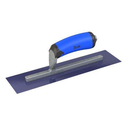Bon Tool Blue Steel Square End Finish Trowel - Camel Back Wood Handle - RHINOBUILD Bricklaying Tools