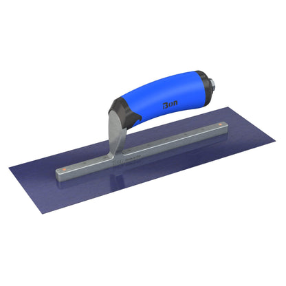 Bon Tool Blue Steel Square End Finish Trowel - Camel Back Wood Handle - RHINOBUILD Bricklaying Tools