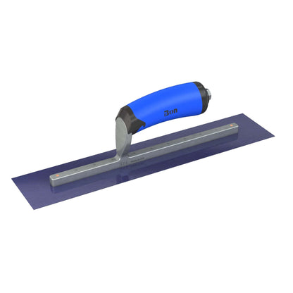 Bon Tool Blue Steel Square End Finish Trowel - Camel Back Wood Handle - RHINOBUILD Bricklaying Tools