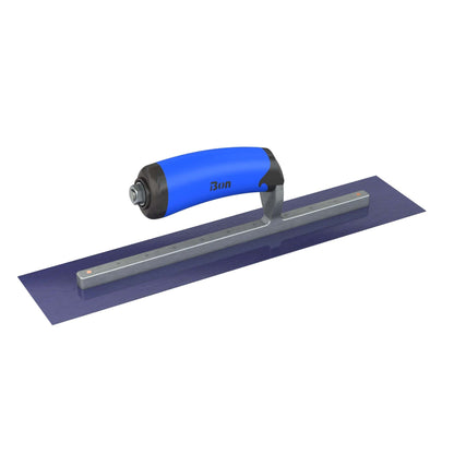Bon Tool Blue Steel Square End Finish Trowel - Camel Back Wood Handle - RHINOBUILD Bricklaying Tools