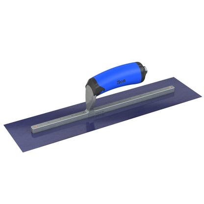 Bon Tool Blue Steel Square End Finish Trowel - Camel Back Wood Handle - RHINOBUILD Bricklaying Tools