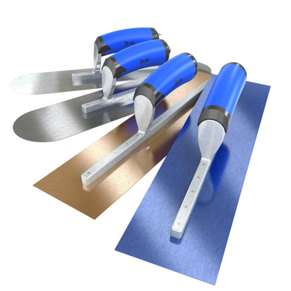 Bon Tool Blue Steel Square End Finish Trowel - Camel Back Wood Handle - RHINOBUILD Bricklaying Tools