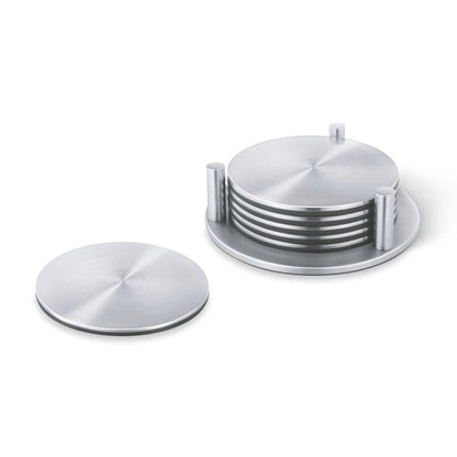 Zack Regio Brushed Stainless Steel Coaster Set with Stand — Set of 6